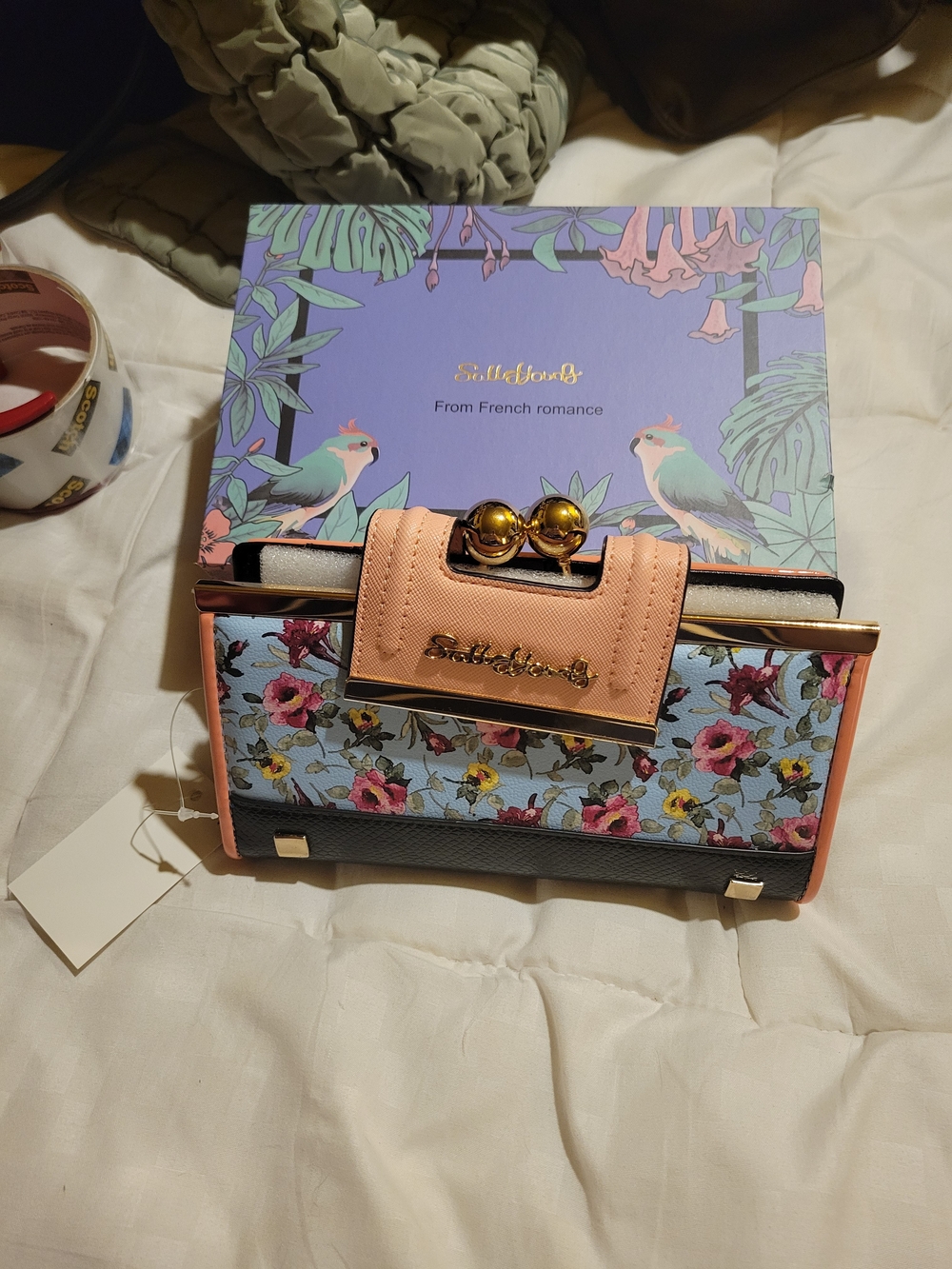 Floral Frame Clasp Wallet - Pink & Blue